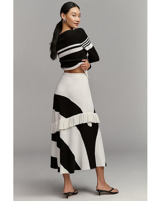 Maeve Gray Asymmetric Ruffle Maxi Skirt