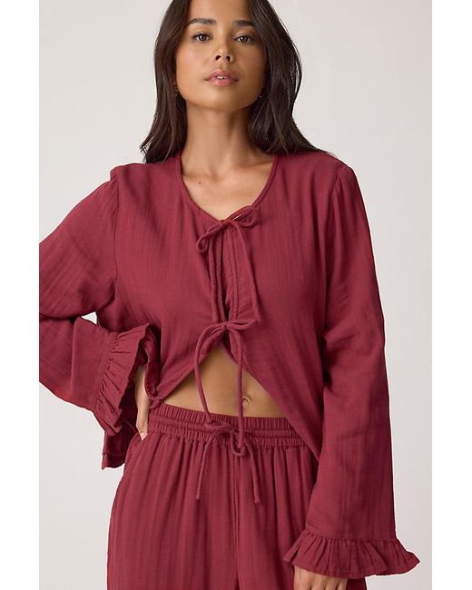 TBCo Red Tie-Front 100% Cotton Long Pyjama Set