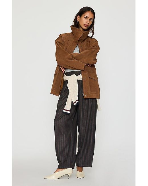 By Anthropologie Brown Suede Funnel-Neck Jacket
