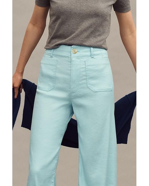 Maeve Blue The Colette Cropped Wide-Leg Trousers By Linen Edition