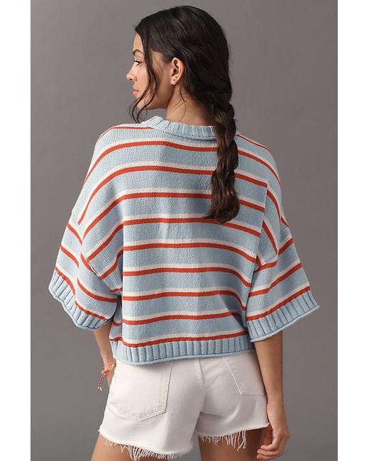By Anthropologie Red The Goldie Cotton Crew Neck Jumper