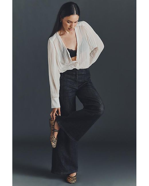 Maeve Black Scallop High-Rise Wide-Leg Jeans