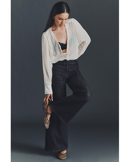 Maeve Black Scallop High-Rise Wide-Leg Jeans