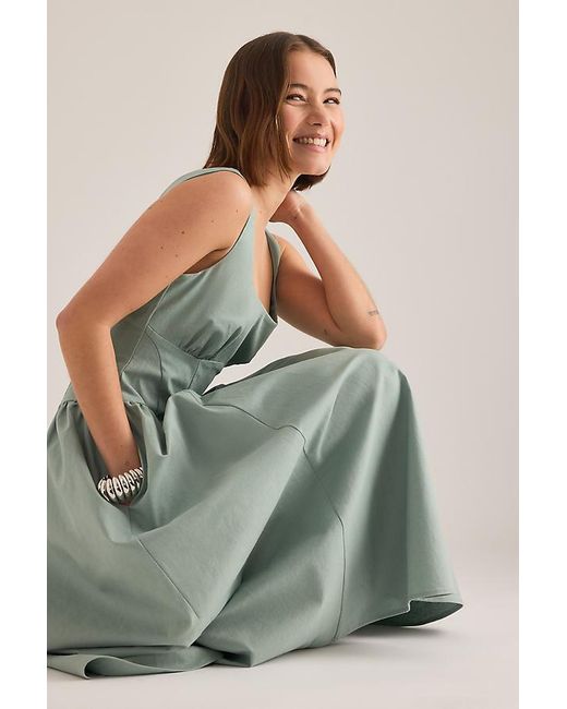 By Anthropologie Green Livy Cotton-Linen Hourglass Midi Dress
