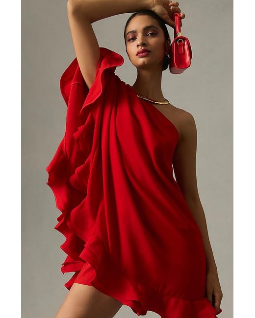 Vineet Bahl Red One-shoulder Mini Dress
