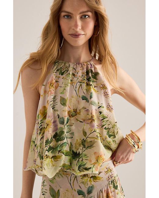 By Anthropologie Natural Fifi Floral Halter Swing Top