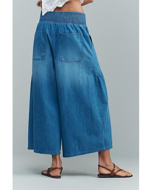 Pilcro Blue Pull-On High-Rise Crop Wide-Leg Jeans