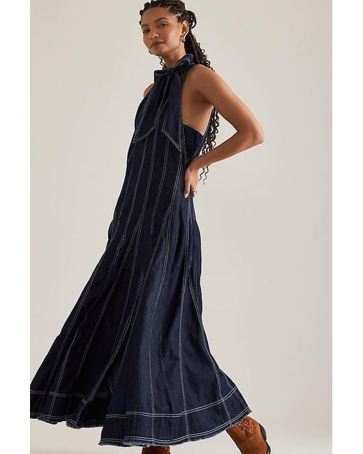 Pilcro Aline Sleeveless Denim Maxi Dress in Blue | Lyst UK