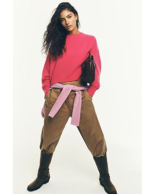 By Anthropologie Red The Goldie Cashmere Long-Sleeve Crew-Neck Jumper