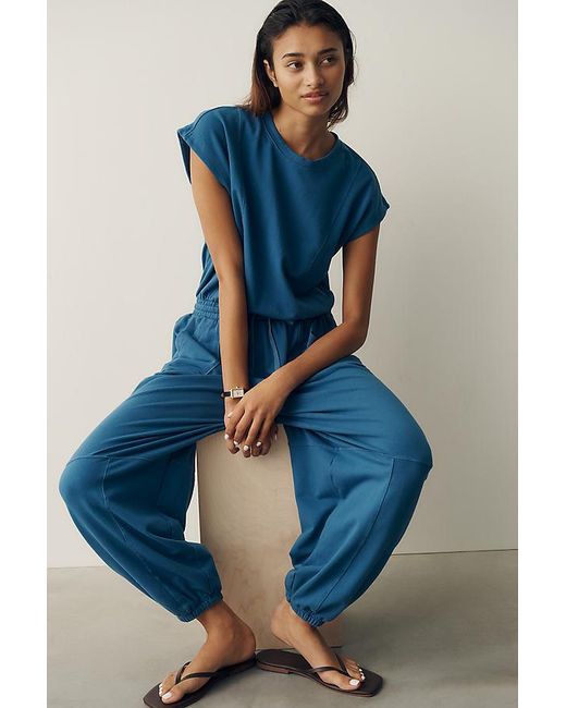 Daily Practice Blue Short Sleeve Knit Jumpsuit