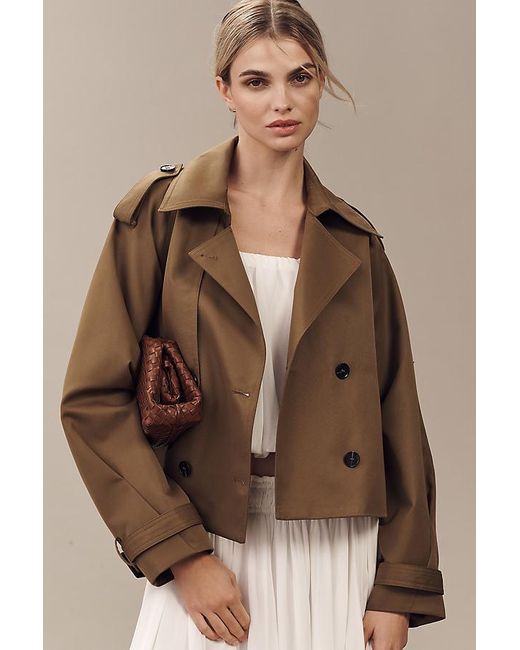 By Anthropologie Brown Cropped Trench Coat