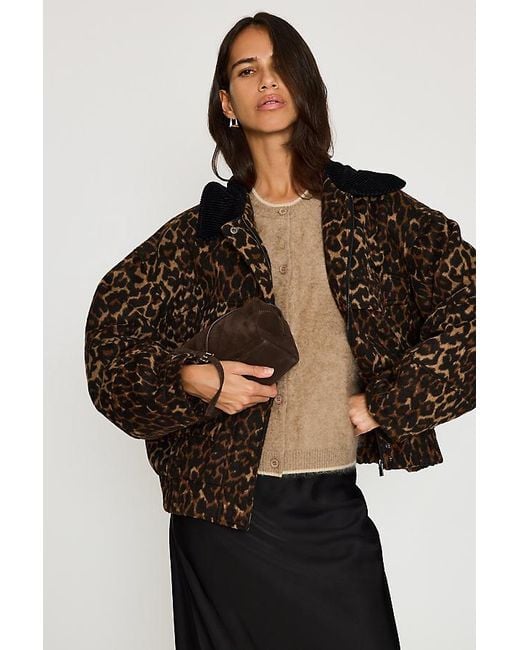 By Anthropologie Blue Leopard Bomber Jacket