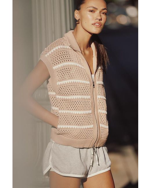 Varley Black Haney Short-Sleeve Zip-Front Knit Cardigan