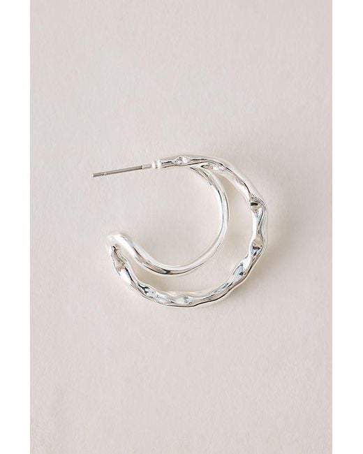 By Anthropologie Natural Hammered Moon Hoop Earrings