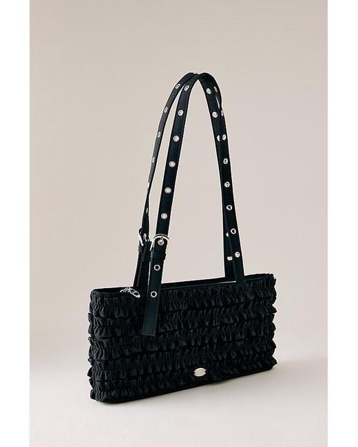 Damson Madder Black Sophia Ruffle Baguette Bag