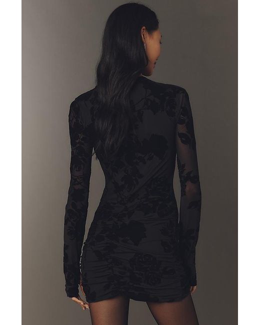 AFRM Black Mizra Mesh Long-Sleeve Mini Dress