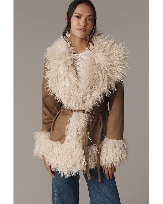 Maeve Natural Belted Faux-Fur Coat