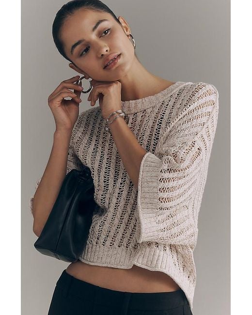 By Anthropologie Brown Goldie Corded Mesh Crew-Neck Jumper
