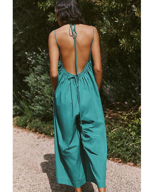 Celandine Green Button-Front Open-Back Jumpsuit