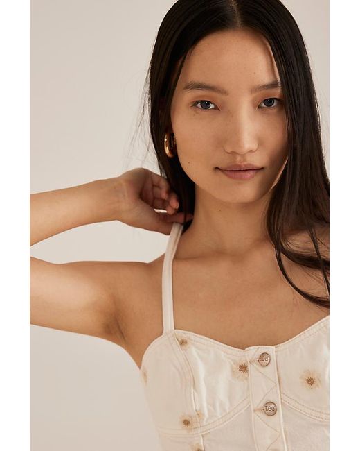Lee Jeans Brown Daisy Embroidered Button-Front Top