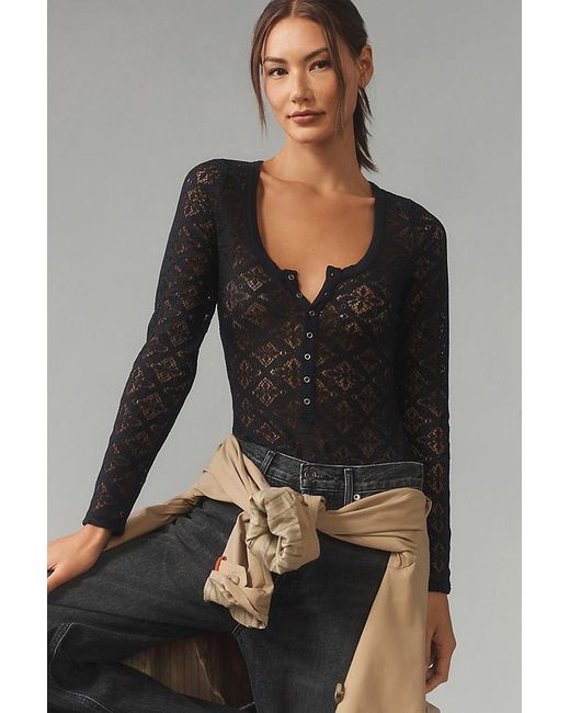 By Anthropologie Cap-Sleeve Lace Bodysuit
