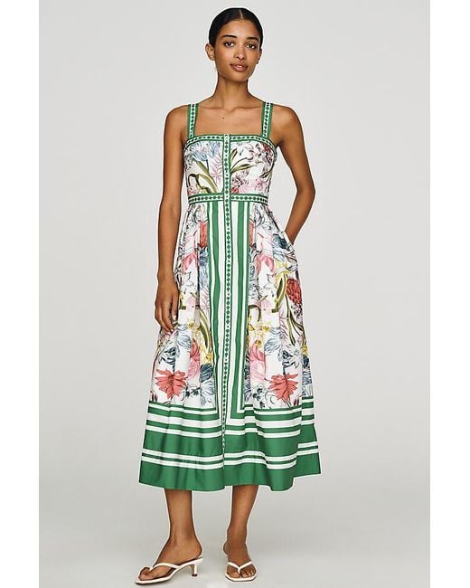Maeve Green Cotton Printed Midi Dress
