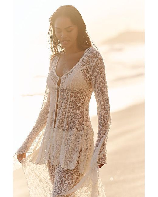 Celandine Natural Lacy Sheer Long-Sleeve Top
