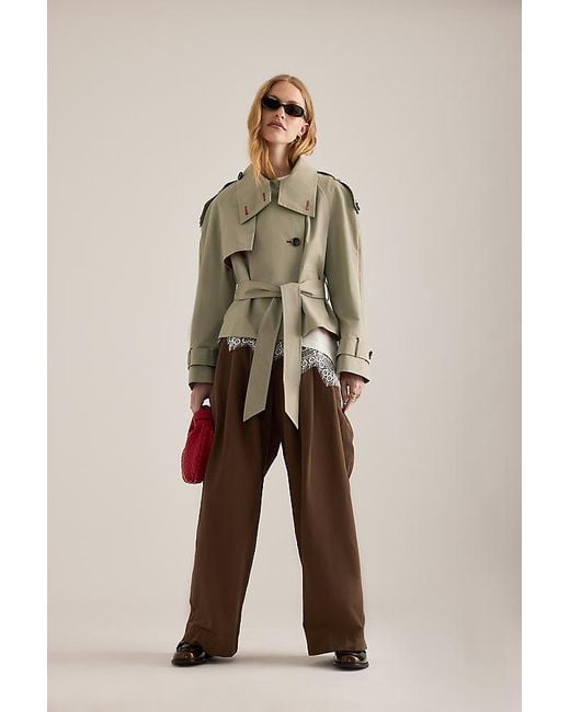 By Anthropologie Brown Lottie Cropped Trench Coat