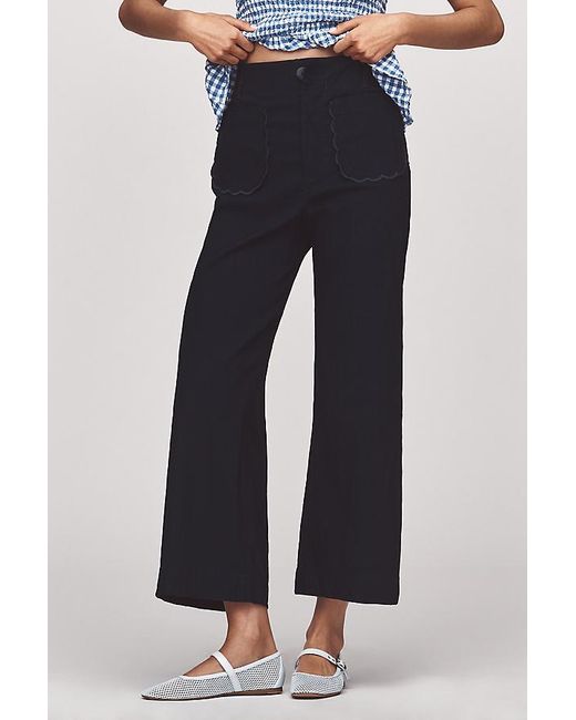 Maeve Blue The Colette Scallop-Pocket Crop Wide-Leg Trousers By
