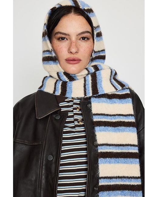 By Anthropologie Blue Striped Hooded Scarf