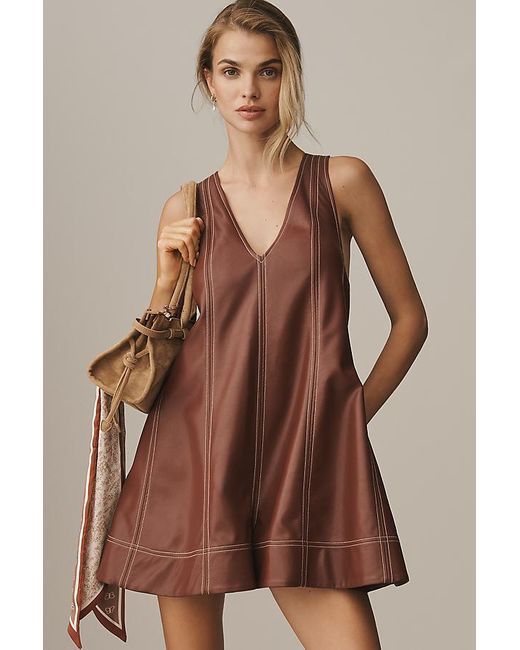 Maeve Brown Faux-Leather Sleeveless Swing Playsuit