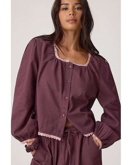 TBCo Purple Cotton-Linen Long Pyjama Set