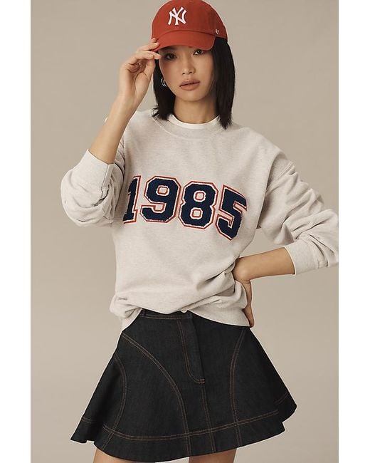 By Anthropologie Natural Oversized 1985 Varsity Sweatshirt