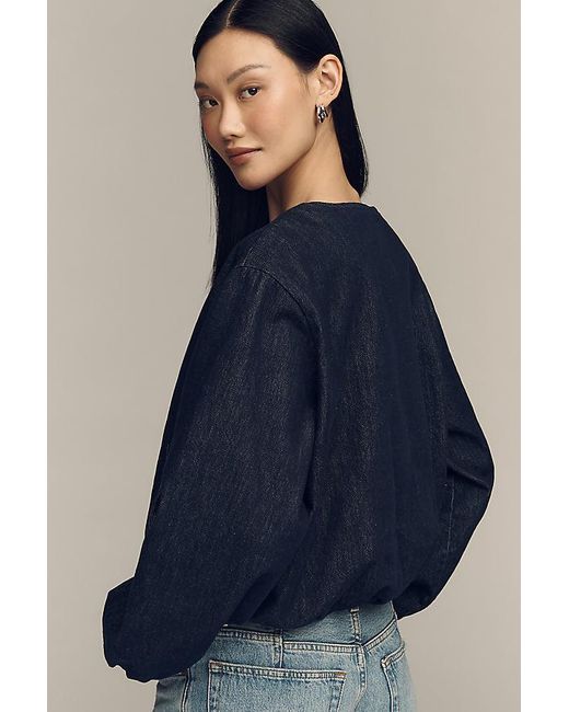 Pilcro Blue Cotton Denim Collarless Jacket