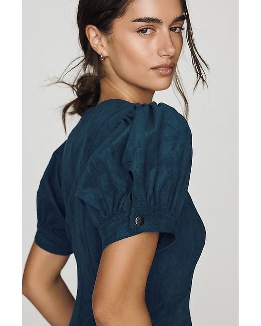 Pilcro Blue Zip-Front Faux-Suede Mini Dress