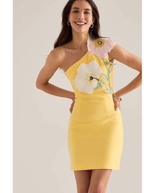 Elliatt Yellow Hope One-Shoulder 3D Flower Mini Dress