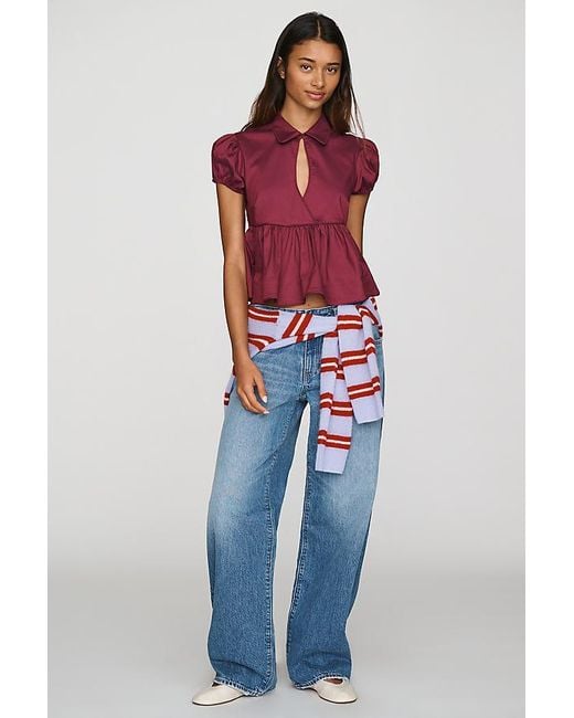 Maeve Red Keyhole Ruffled Peplum Blouse