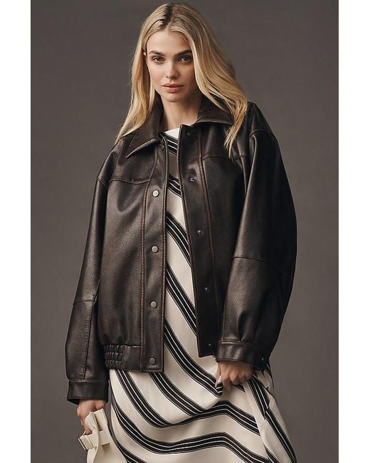 Pilcro Green Oversized Washed Faux Leather Jacket