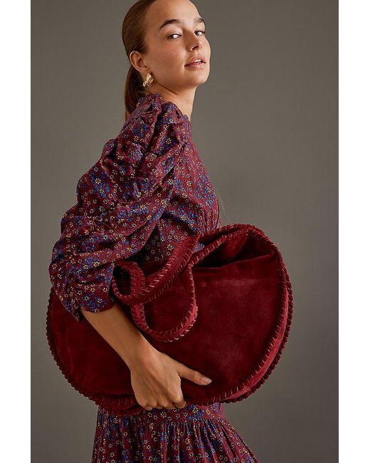 By Anthropologie Brown Nora Round Circle Suede Tote Bag