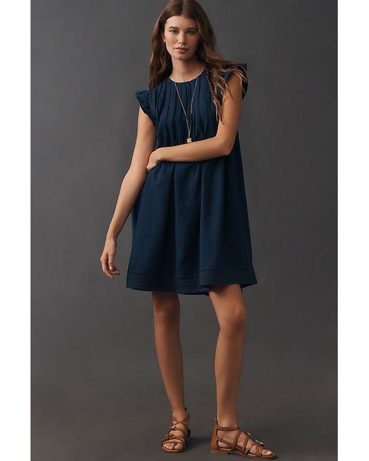 Pilcro Blue Sleeveless Cotton Pintuck Dress