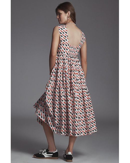 By Anthropologie Natural Square-Neck Tiered Babydoll Dress