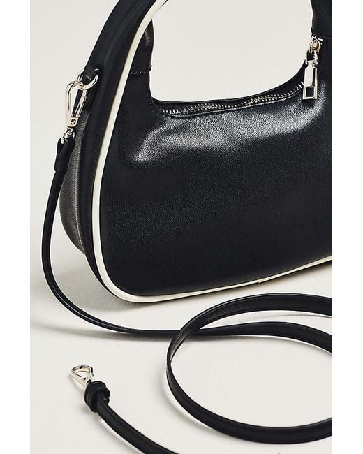 Melie Bianco Black Piped Mini Shoulder Bag