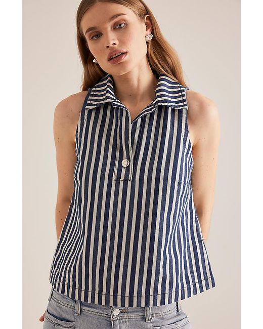 ALIGNE Blue Peg Stripe Collared Sleeveless Top