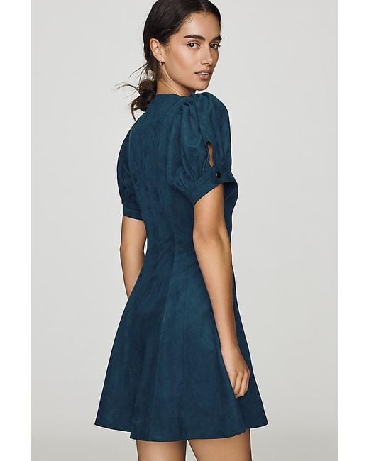 Pilcro Blue Zip-Front Faux-Suede Mini Dress
