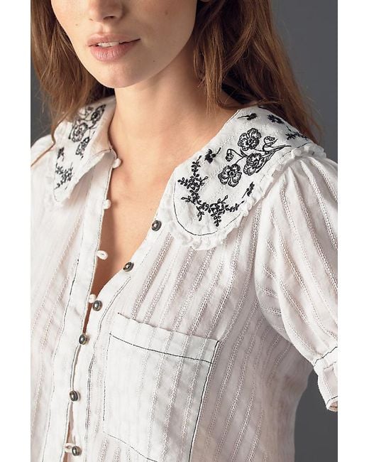 Pilcro Gray The Keira Embroidered Blouse By