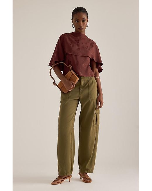 By Anthropologie Brown Floral Jacquard Cape Top