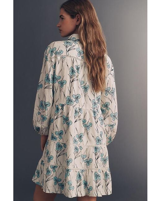 Maeve Gray The Bettina Tiered Mini Shirt Dress By Linen Edition
