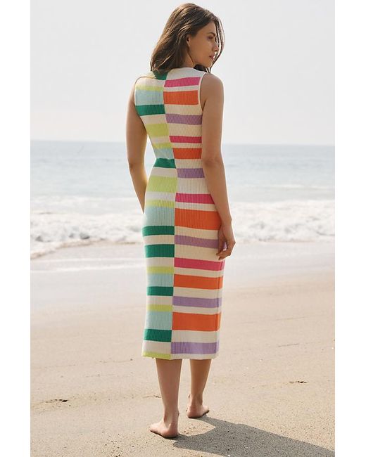 Flat White Multicolor Striped Knit Midi Dress