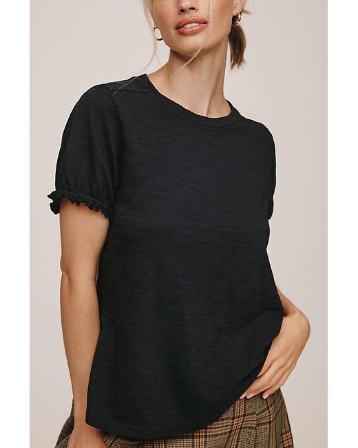 Pilcro Black The Bennie Cotton-Slub Crew-Neck T-Shirt By Puff-Sleeve Edition