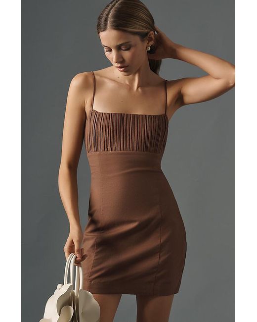 Maeve Brown Sleeveless Linen Slim Mini Dress